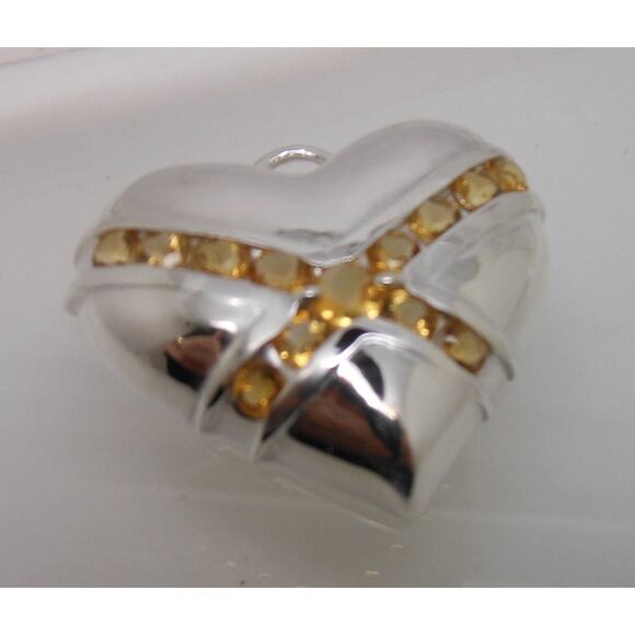Citrine Gemstone 925 Sterling Silver Gorgeous Puff Heart Pendant Thick - Picture 3 of 10